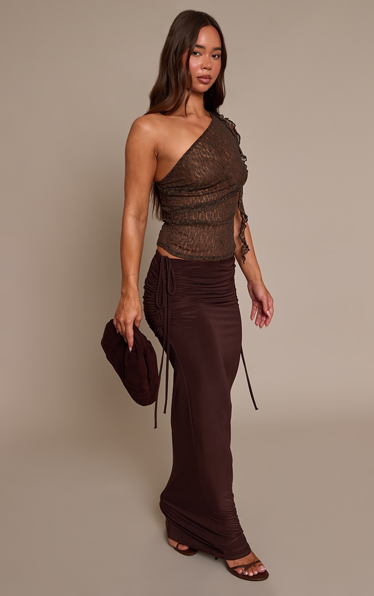 Dark Chocolate Double Layer Slinky Ruched Side Maxi Skirt  image 2