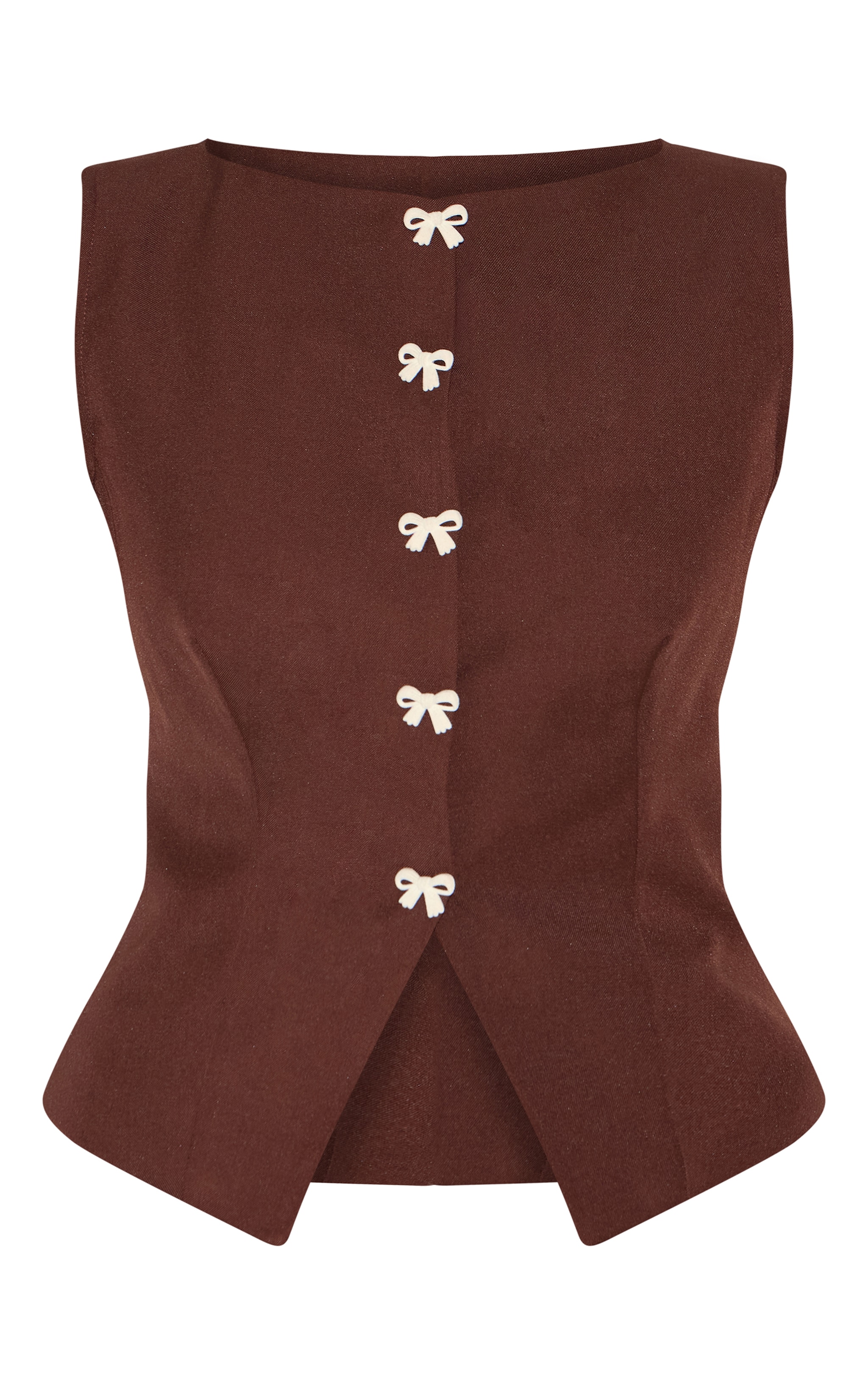 Chocolate Brown Contrast Velvet Mini Bow Detail Vest image 5