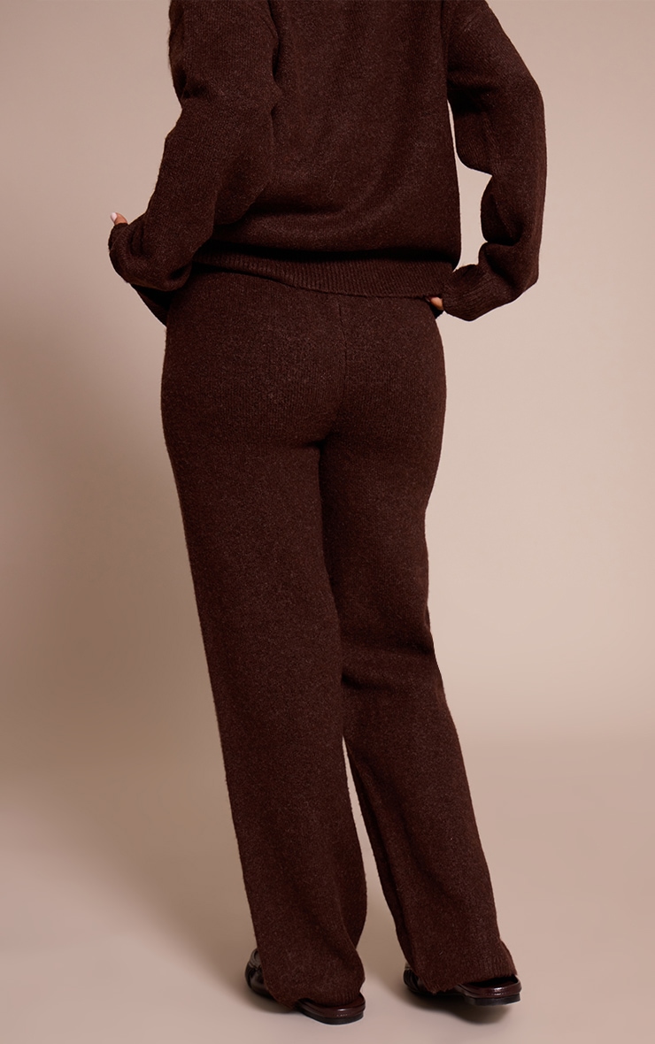 Petite Brown Ribbed Waist Knitted Wide Leg Pants image 3