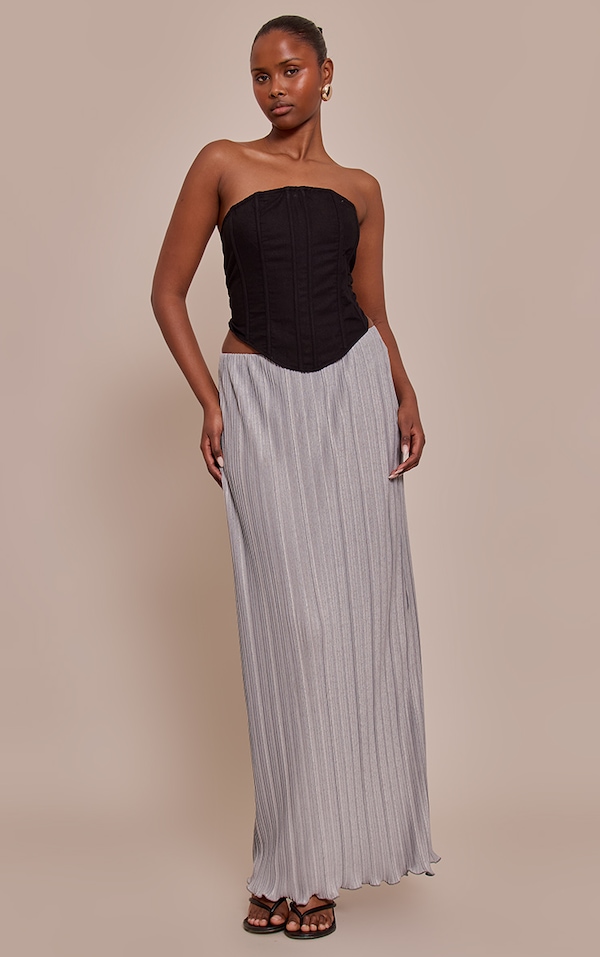 Grey Plisse Maxi Skirt