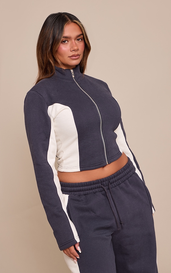 Shape Navy Contrasting Side Panel Zip Through Hoodie
