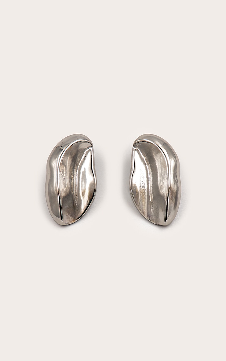 Boucles d'oreilles ovales lisses argentées abstraites image 3