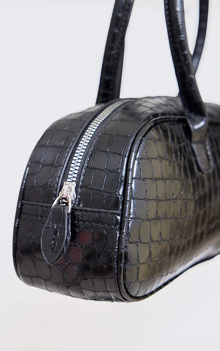 Sac à main baguette en PU noir effet croco image 3