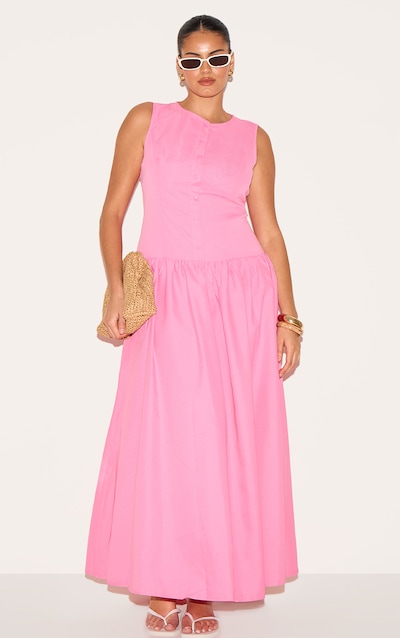 Plus Candy Pink Button Down Drop Waist Maxi Dress