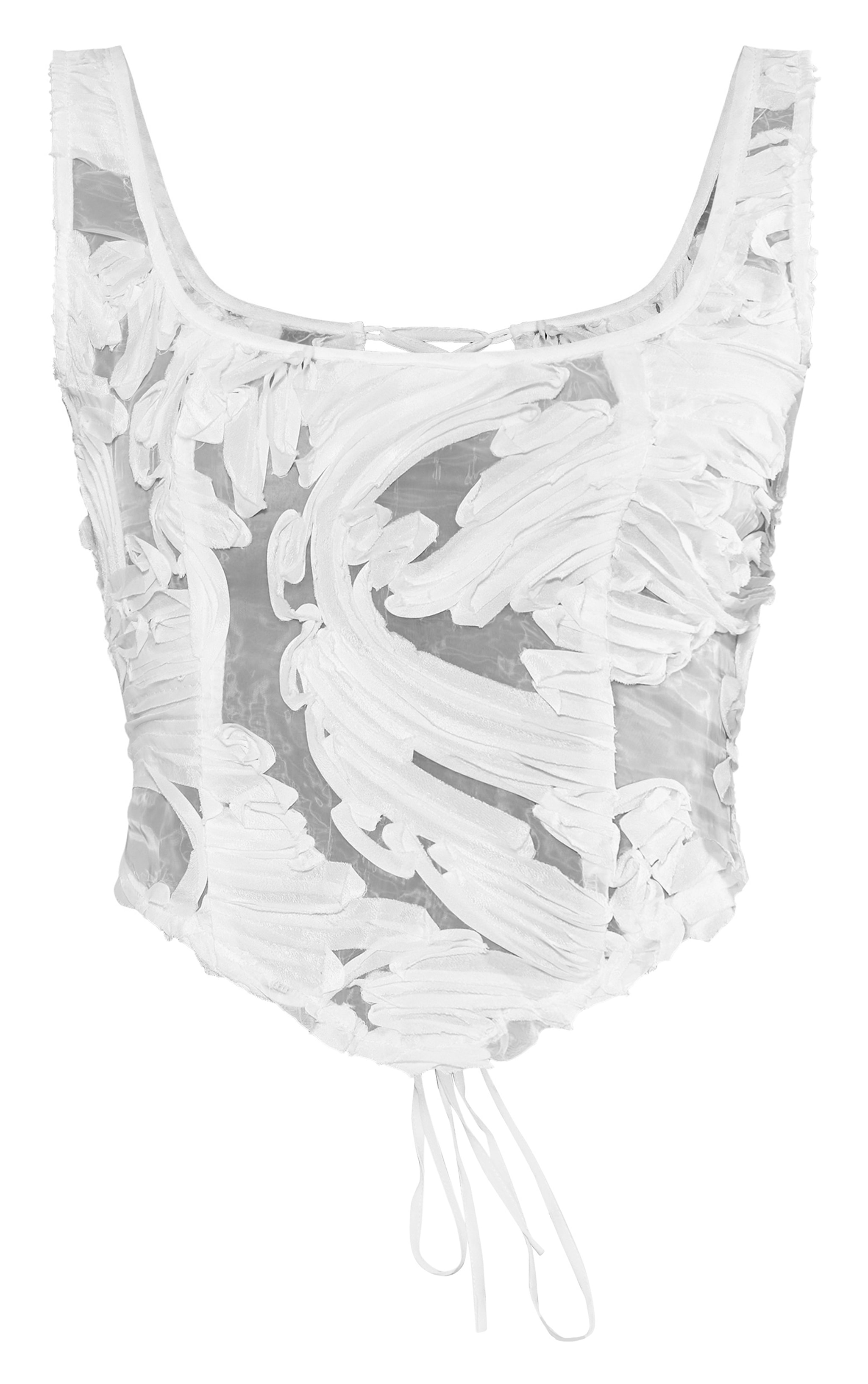 White Textured Chiffon Asymmetric Hem Corset image 1