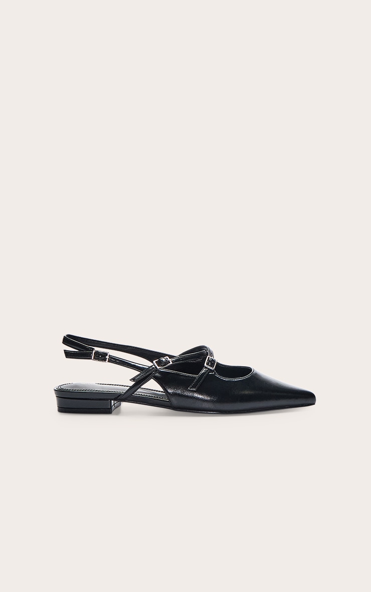 Black PU Buckle Point Toe Sling Back Mules image 2