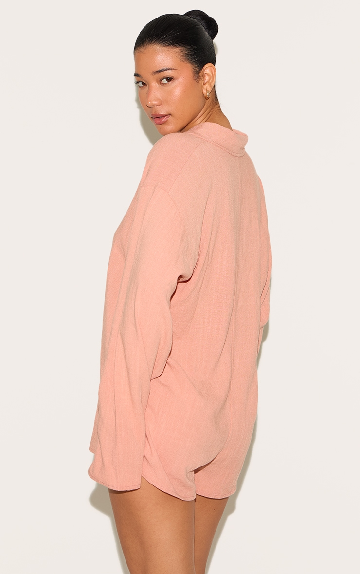 Peach Linen Look Floaty Shirt Detail Romper image 2