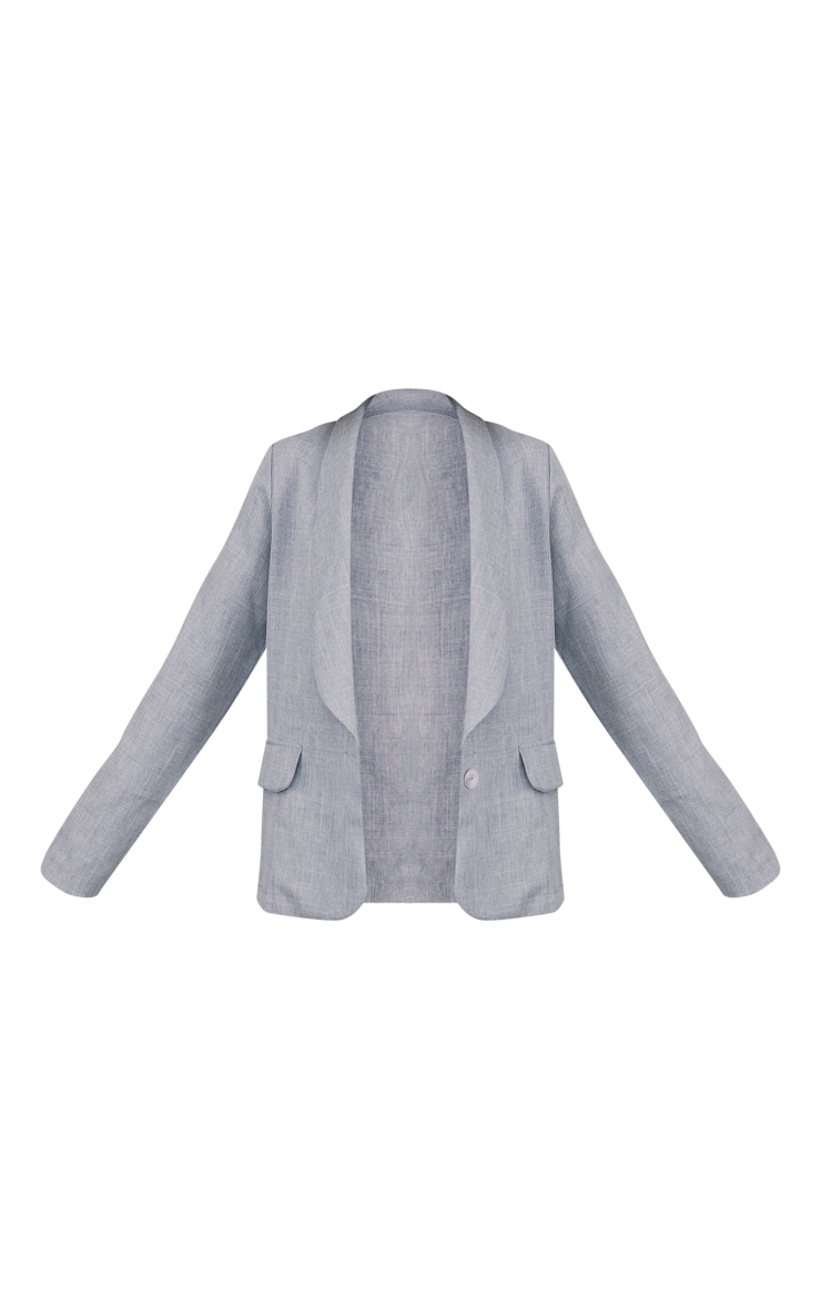 Grey Basic Single Breasted Textured Light Weight Curved Lapel Blazer image 5