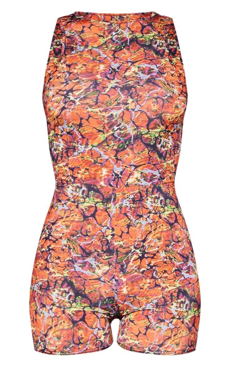 Orange Abstract Print Racer Neck Playsuit image 5