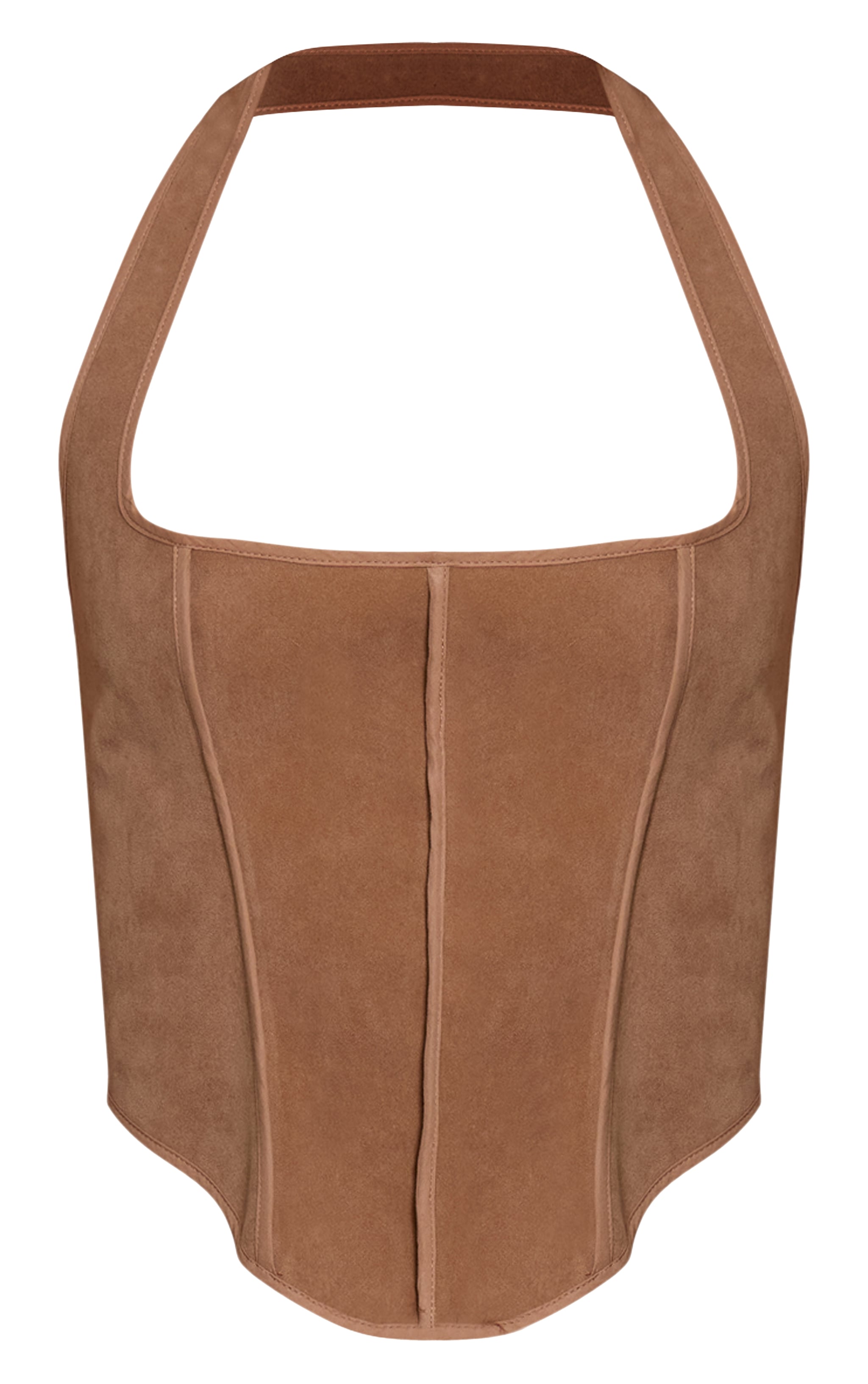 Light Brown Faux Suede Piping Detail Halterneck Corset image 5
