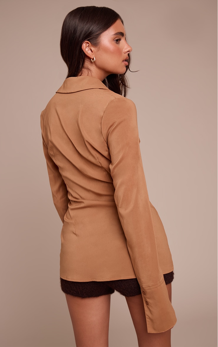 Tan Chiffon Fitted Shirt image 2