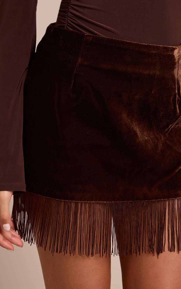 Chocolate Velvet Fringe Trim Mini Skirt  image 5