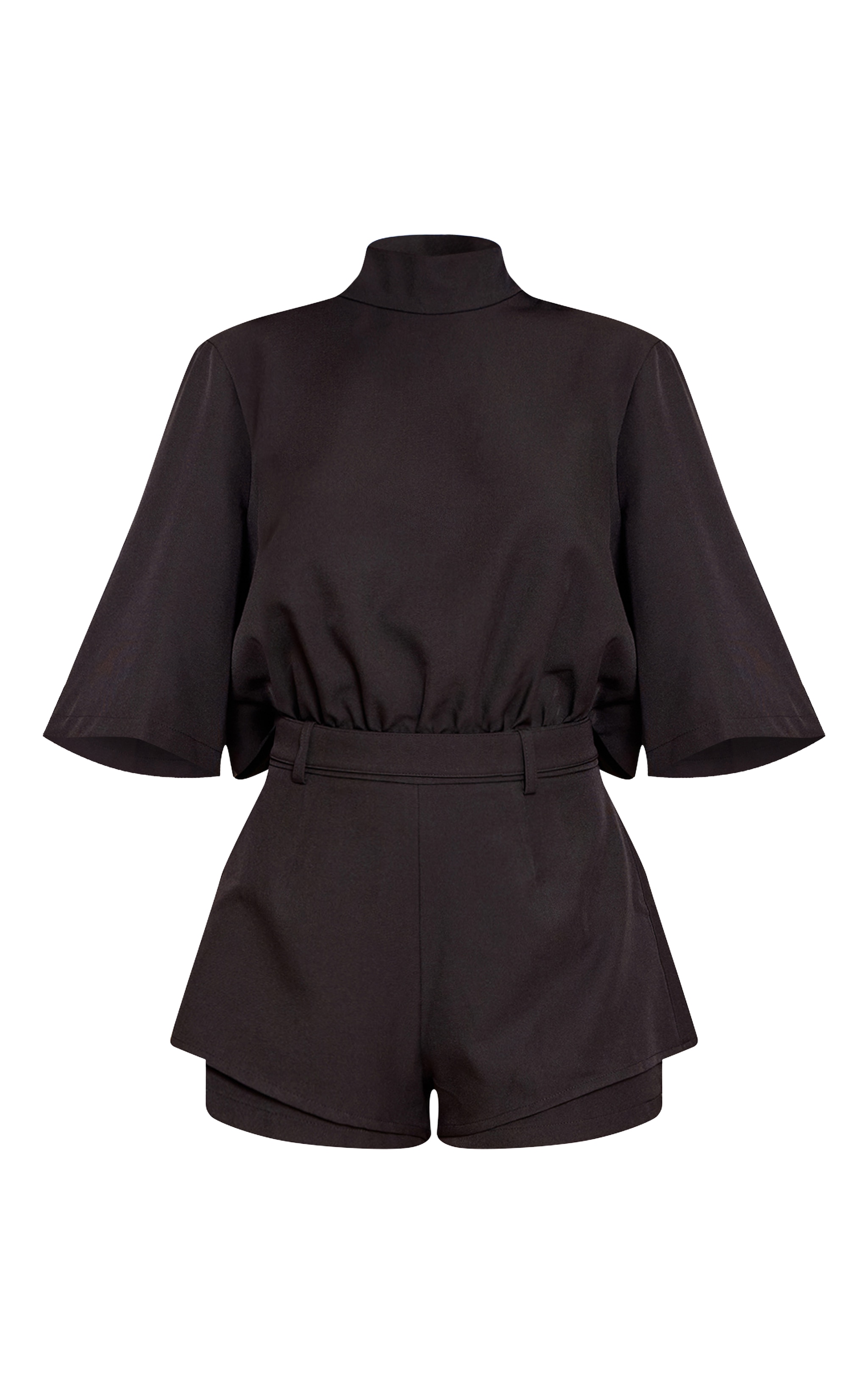 Black Woven Short Sleeve Tailored Playsuit image 5