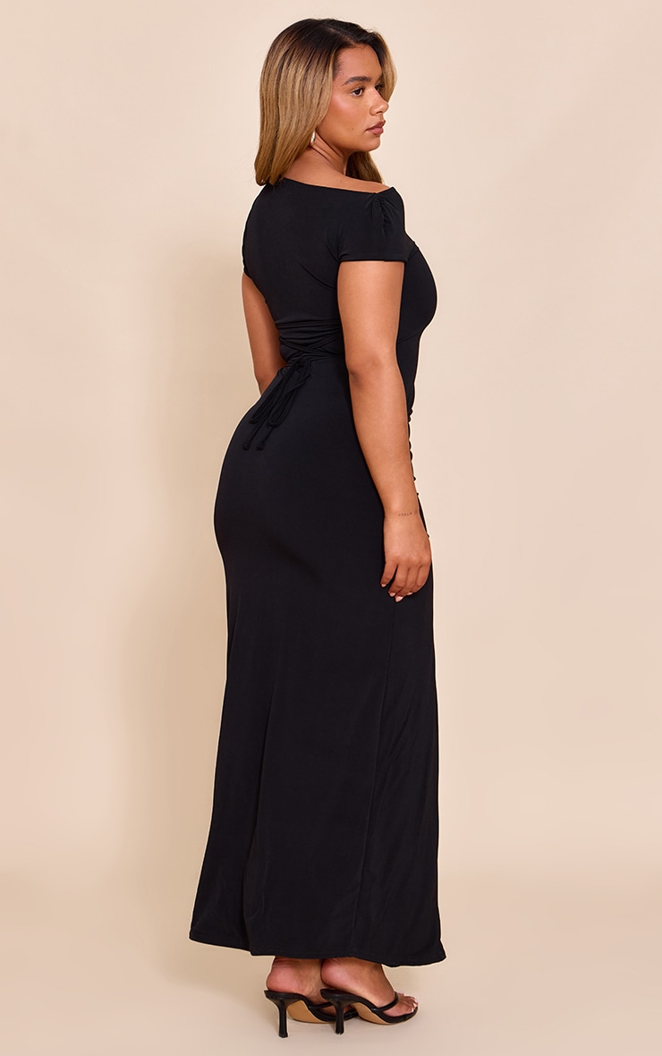 Shape Black Off Shoulder Lace Up Back Drape Detail Maxi Dress image 2