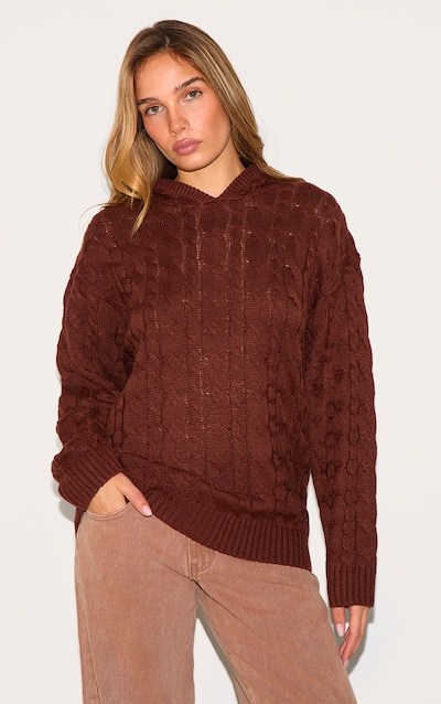 Chocolate Cable Knit Oversized Hoodie