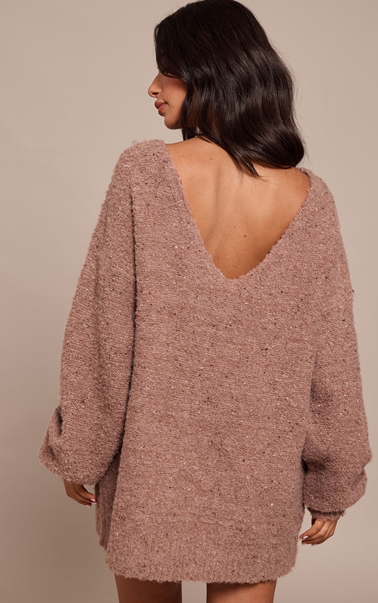Petite Chocolate Open Back Knitted Dress image 2