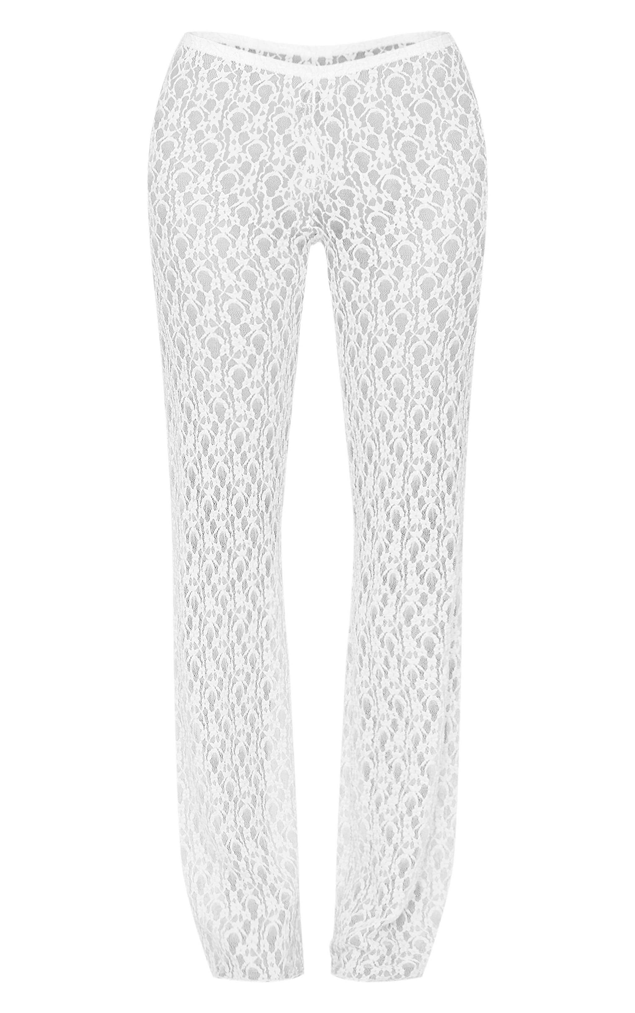White Lace Straight Leg Mid Rise Pants image 5