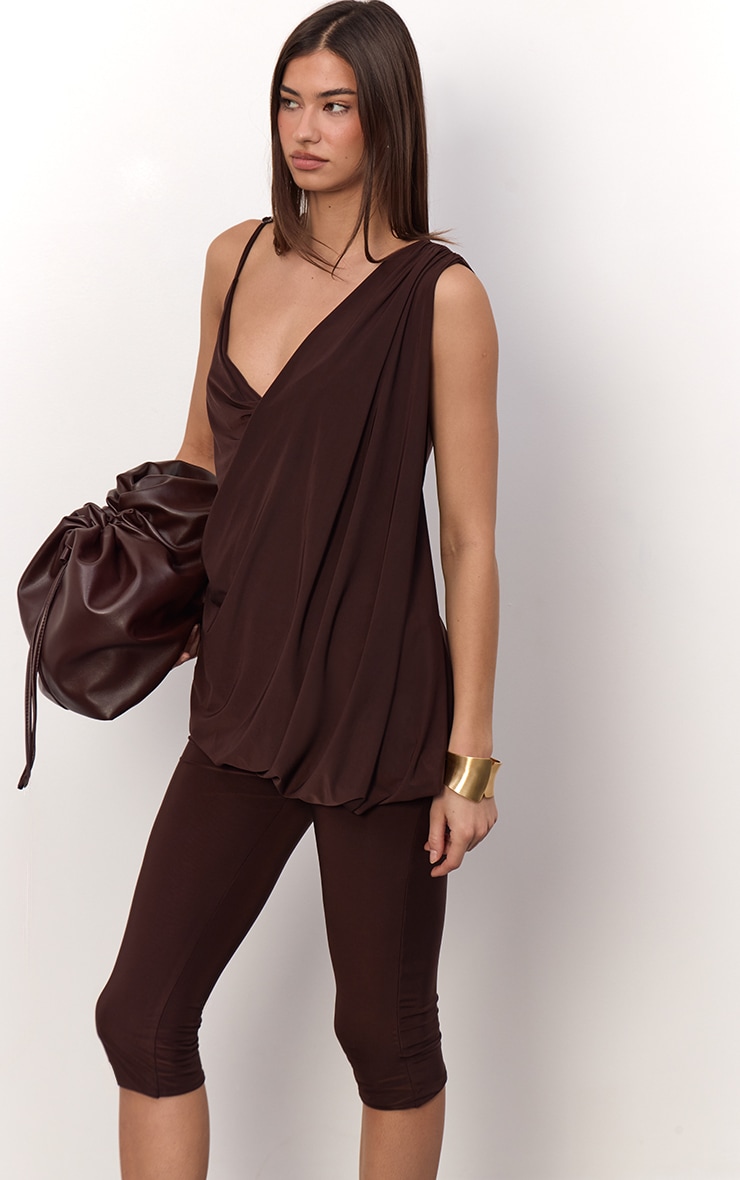 Chocolate Brown Slinky Strappy Drape Top image 3