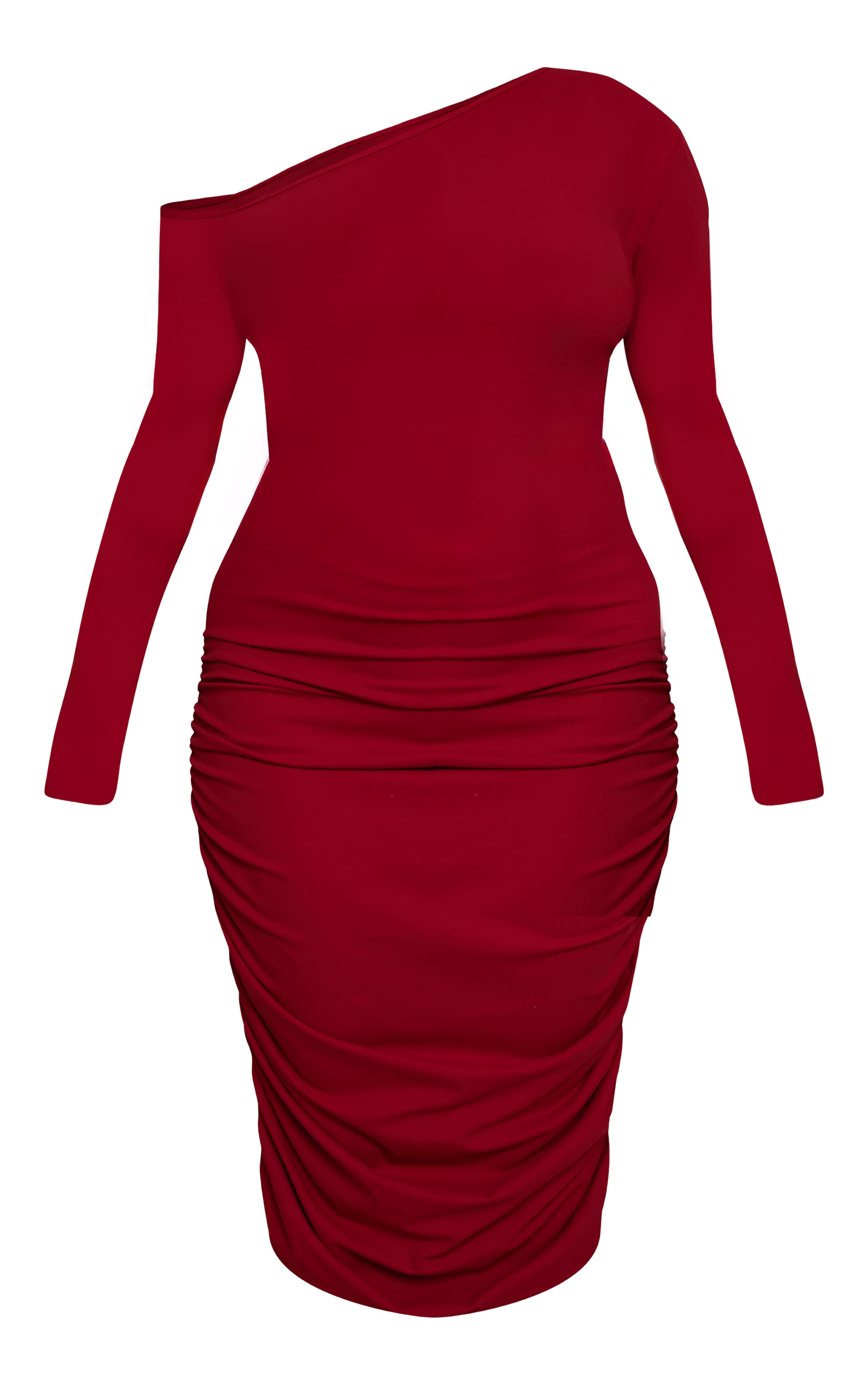 Plus Burgundy Sculpt Off Shoulder Ruched Midi Dress image 5