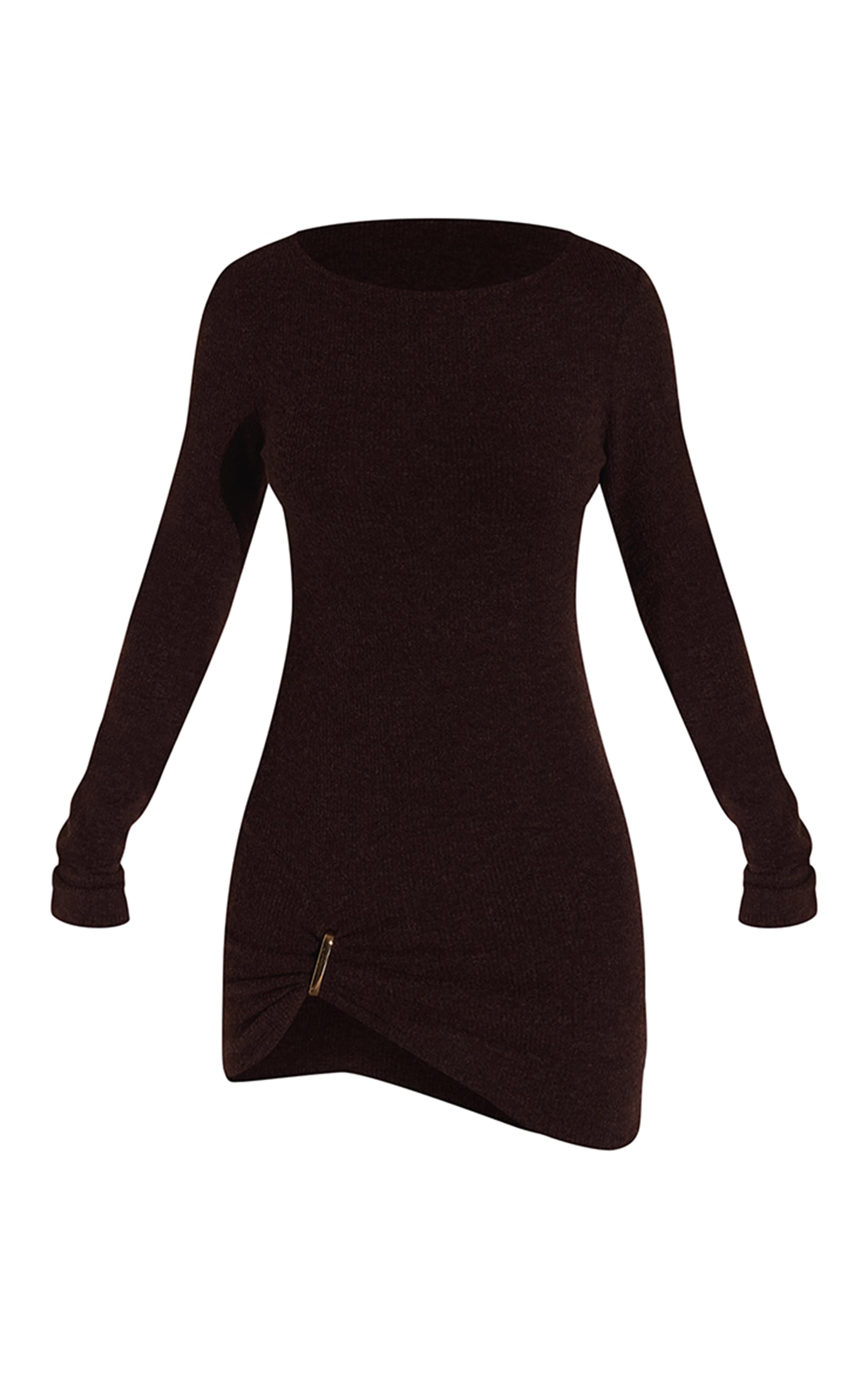 Chocolate Brushed Rib Trim Long Sleeve Detail Bodycon Dress image 5