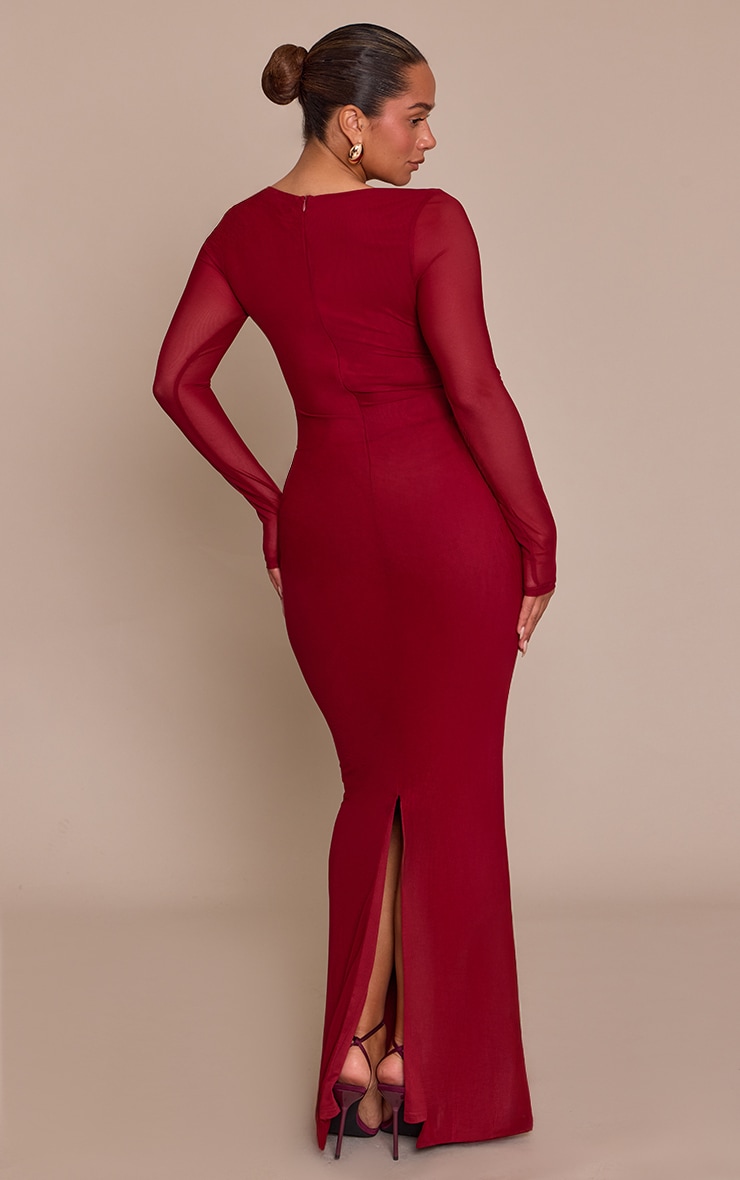 Shape Burgundy Mesh Lace Insert Corseted Maxi Dress image 2