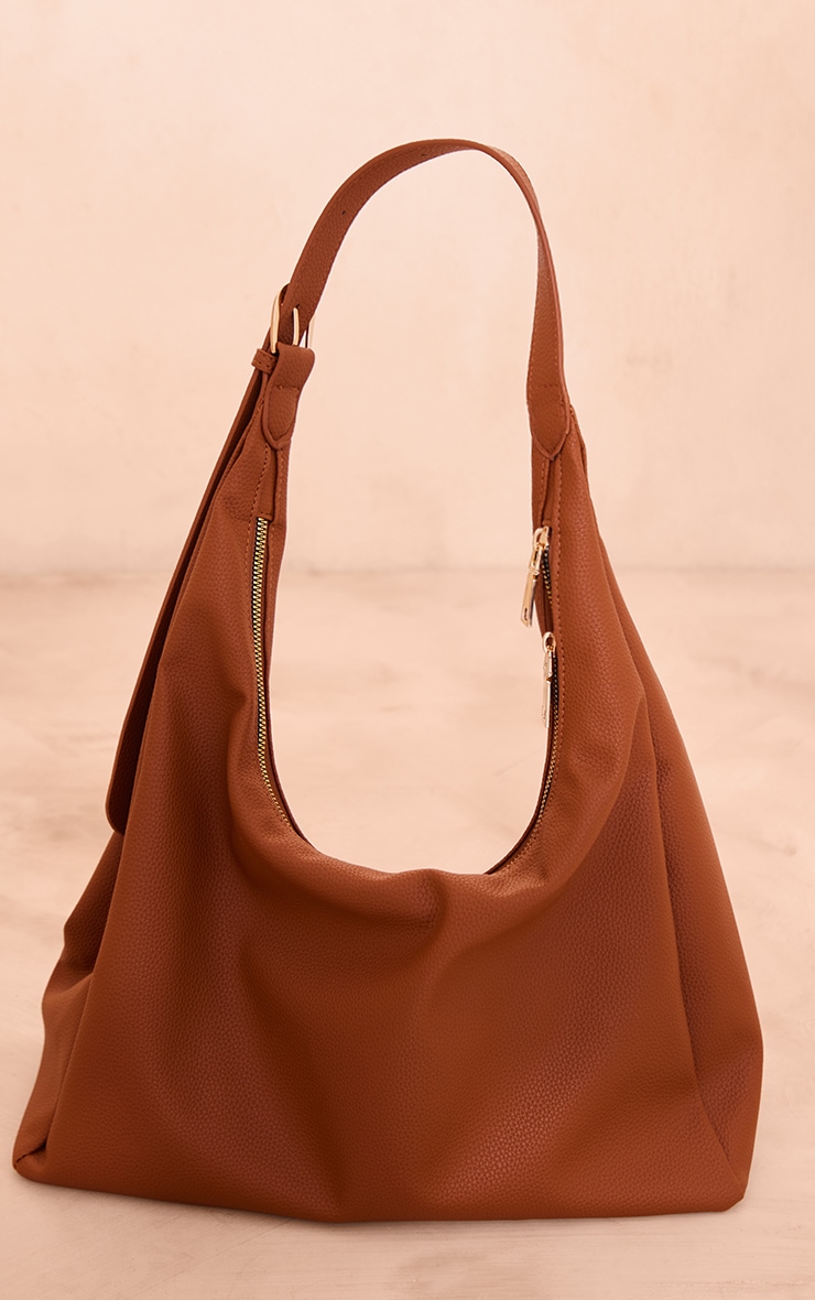 Tan PU Slouchy Oversized Tote Bag image 2