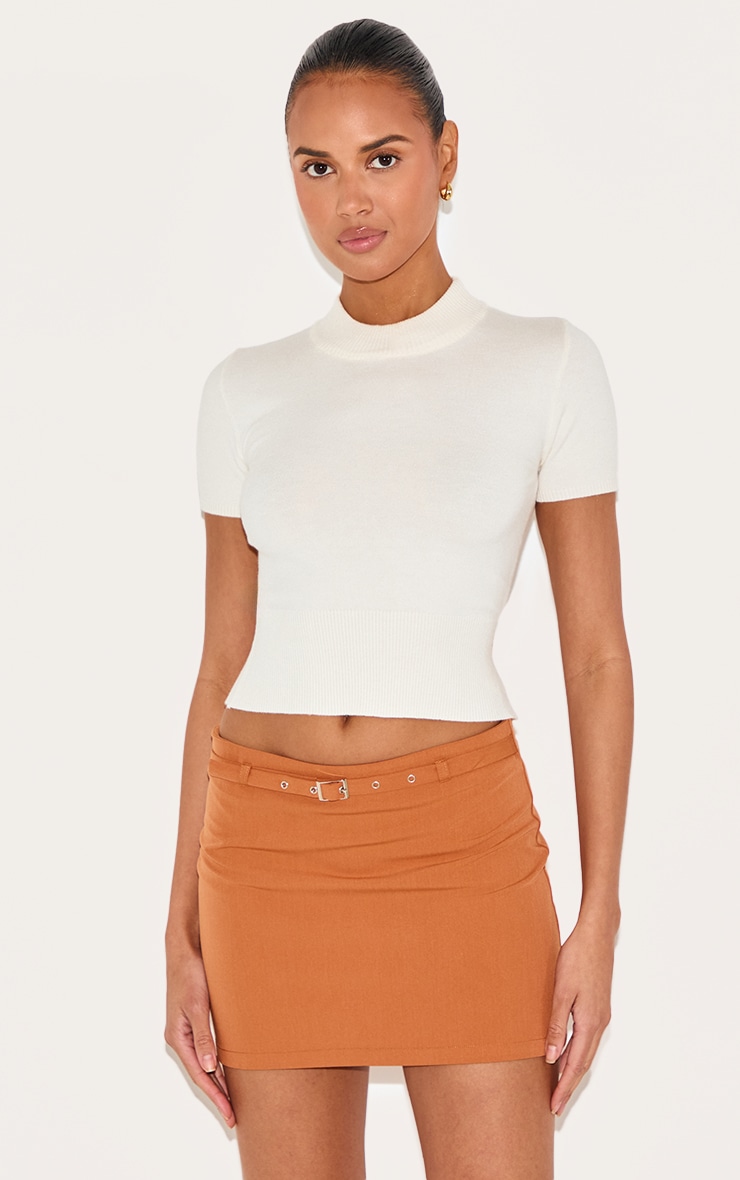 Rust Black Thin Belt Detail Tailored Mini Skirt image 4