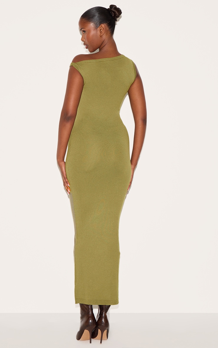 Olive Basic Knit Asymmetric Twist Sleeve Maxi Dress image 2