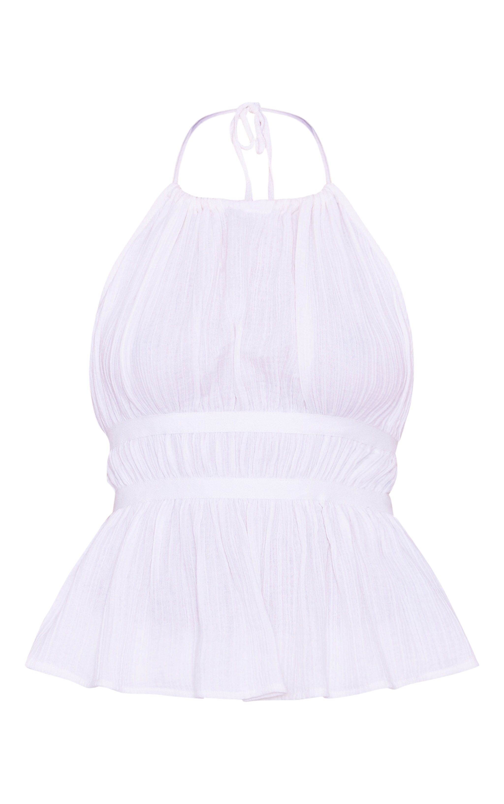 White Cheesecloth Halterneck Sleeveless Backless Top image 5