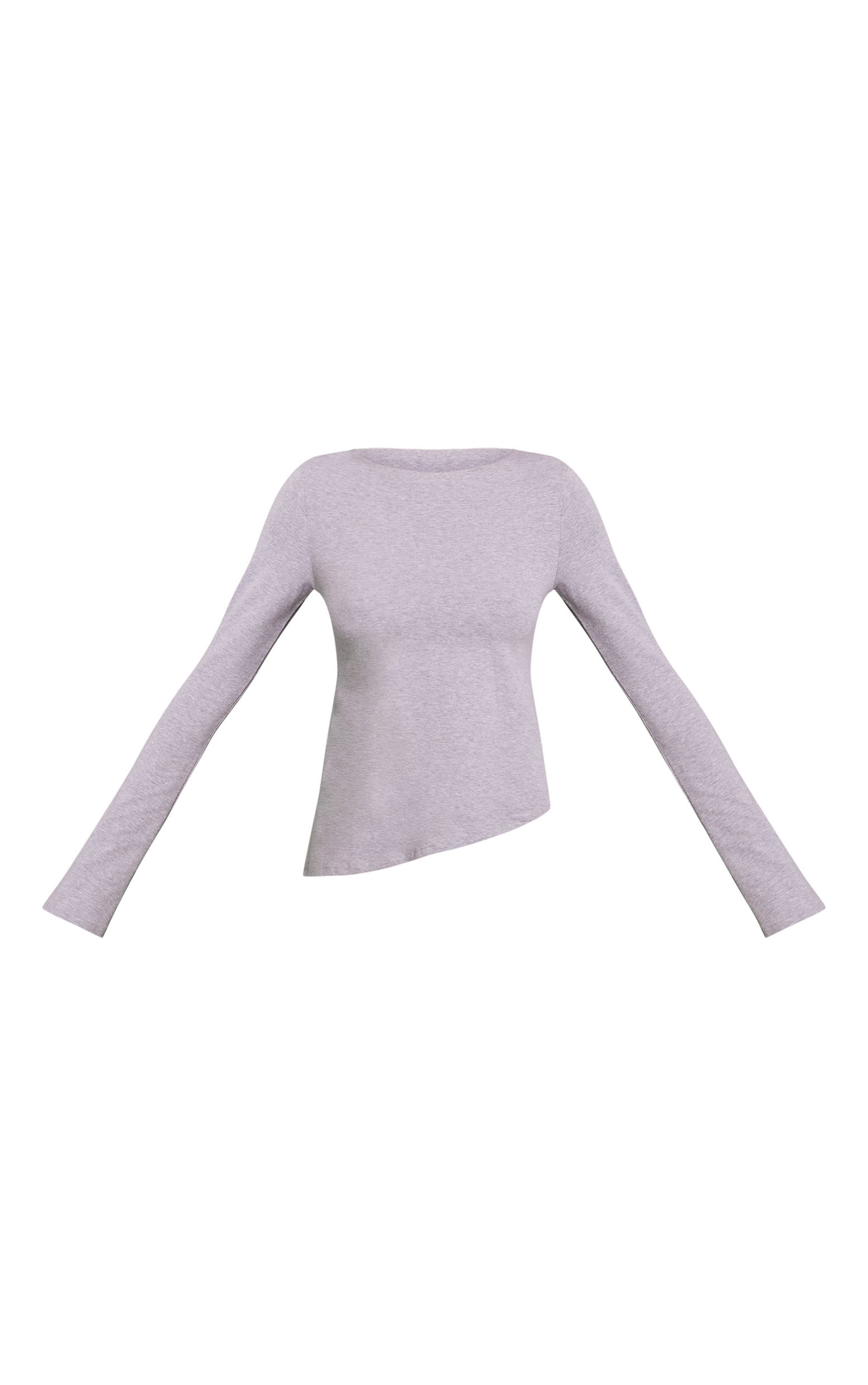 Top en coton gris chiné à manches longues évasées et ourlet asymétrique image 5