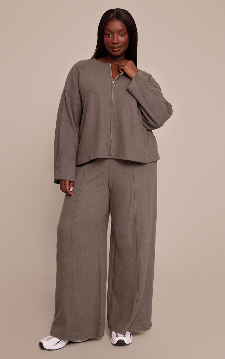 Plus Charcoal Soft Touch Zip Through Sweatshirt image 3