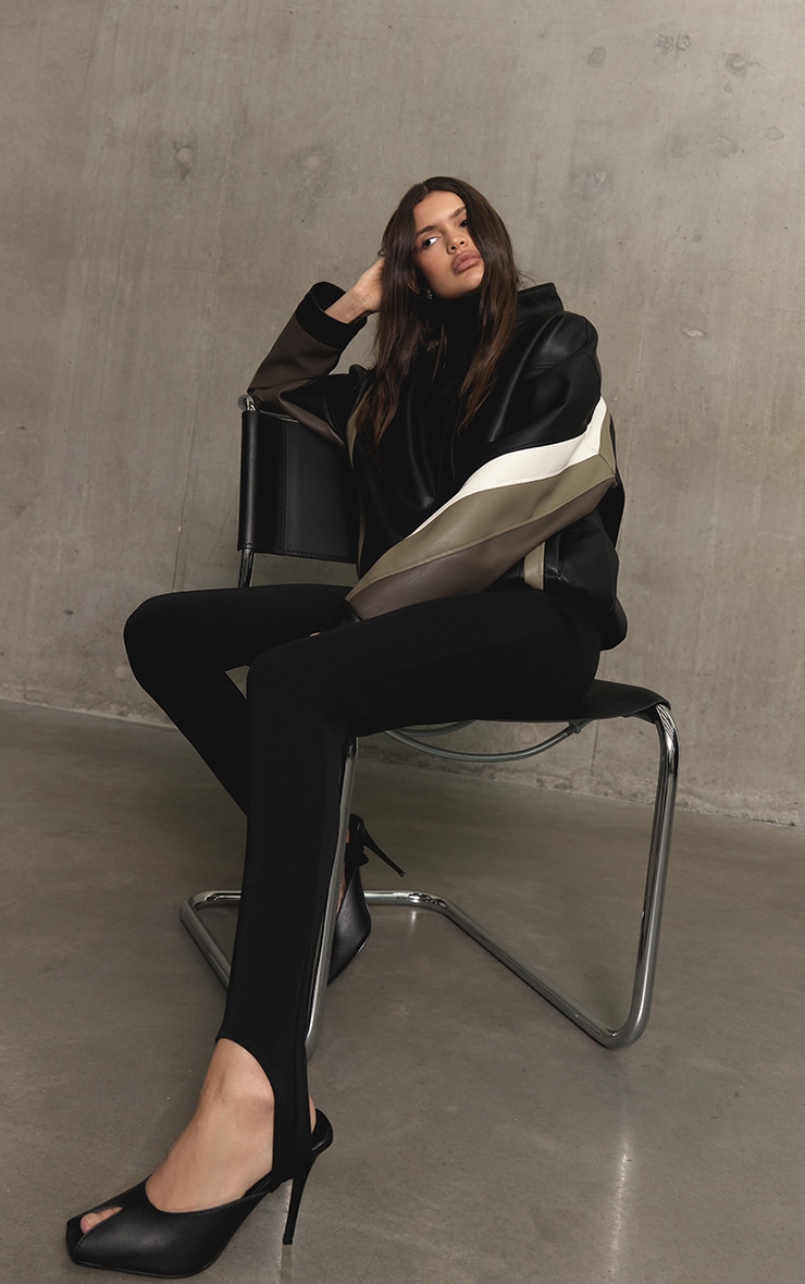 Black Sculpted Rib Stirrup Detail Leggings image 1