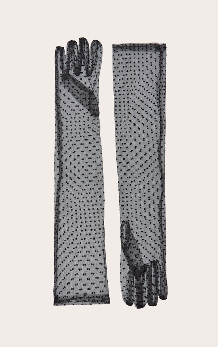 Black Mesh Polka Dot Long Gloves image 2