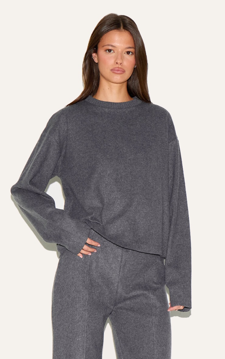 Charcoal Soft Ribbed Straight Leg Pants image 2