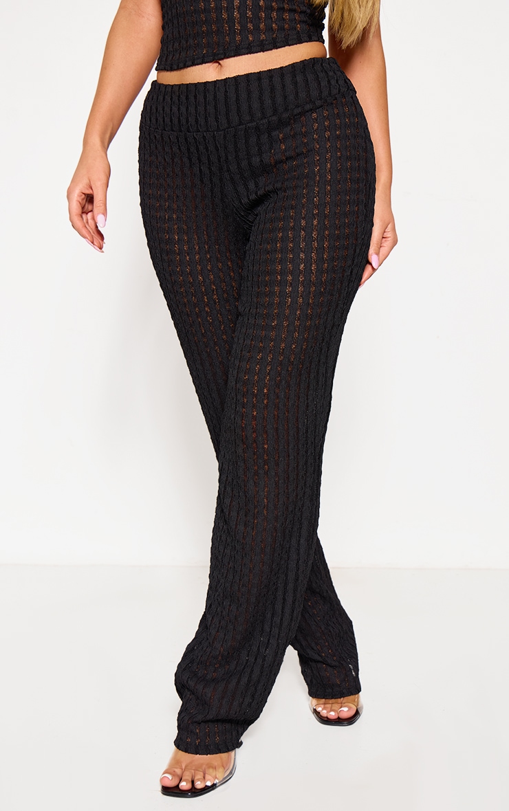 Black Textured Fold Over Flared Pants image 2