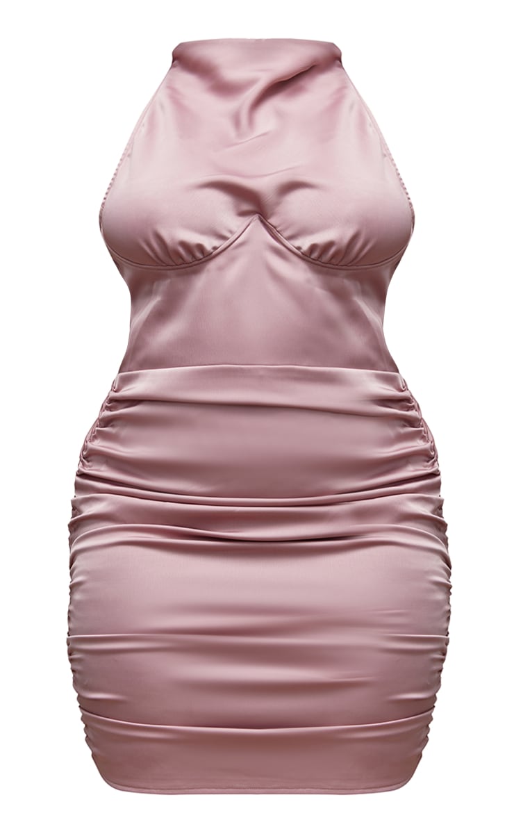 Shape Rose Satin Underbust Halteneck Ruched Bodycon Dress image 5