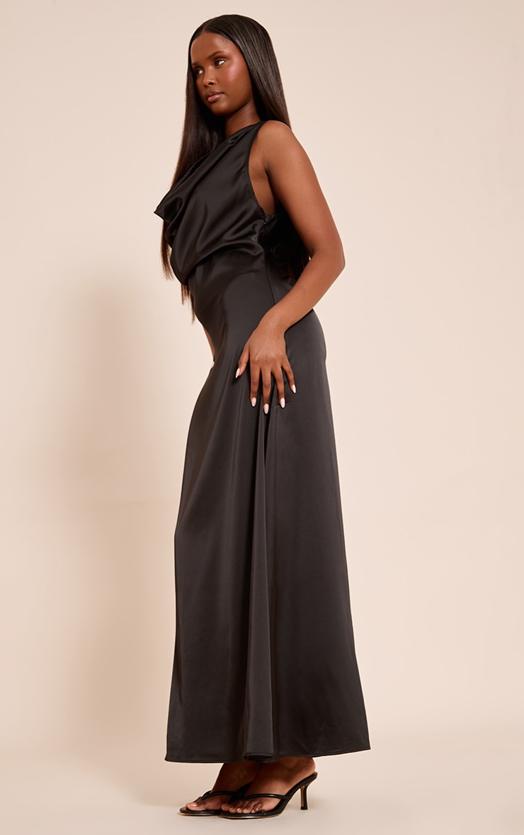 Black Satin Extreme Cowl Maxi Dress image 3