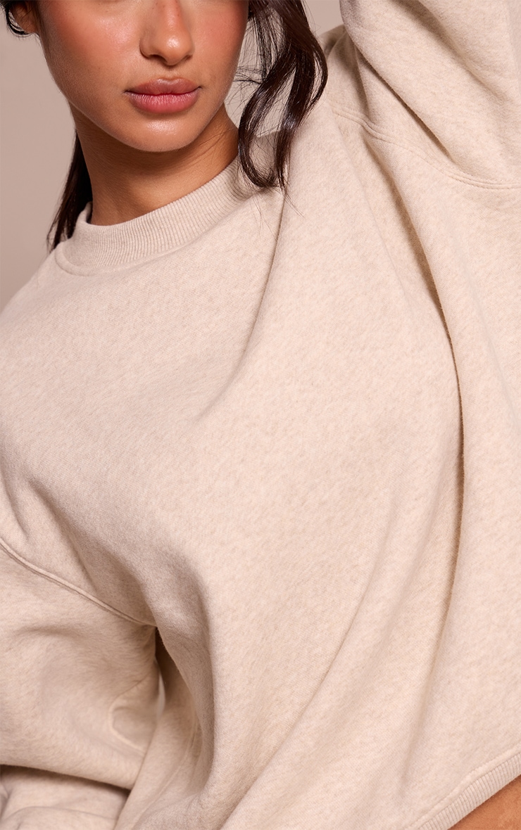 Sweatshirt oversize ras-du-cou en maille tricot molletonnée de coton couleur avoine Petite image 4