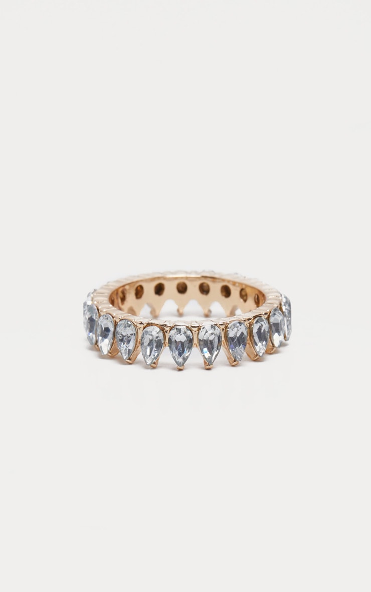 Gold Tear Drop Diamante Ring