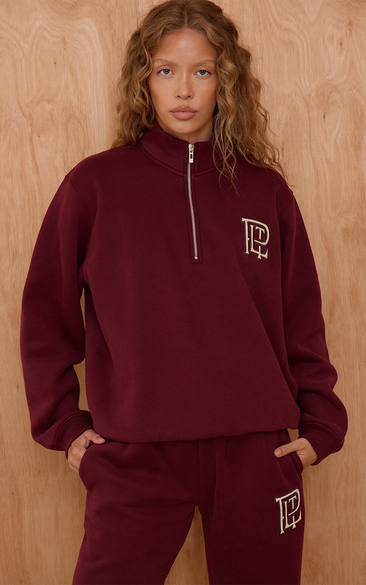 PLT Burgundy Cotton Fleece Quarter Zip Sweatshirt