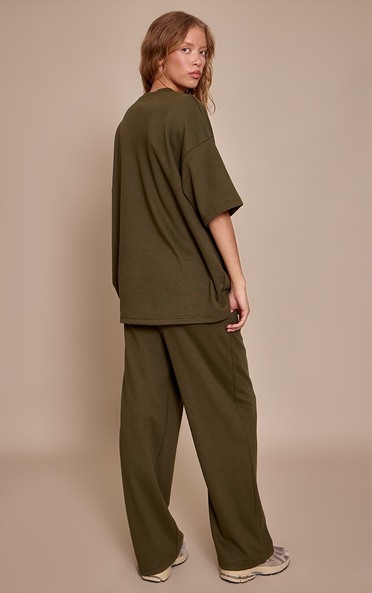 Olive Green Jersey Mid Rise Wide Leg Pants image 3