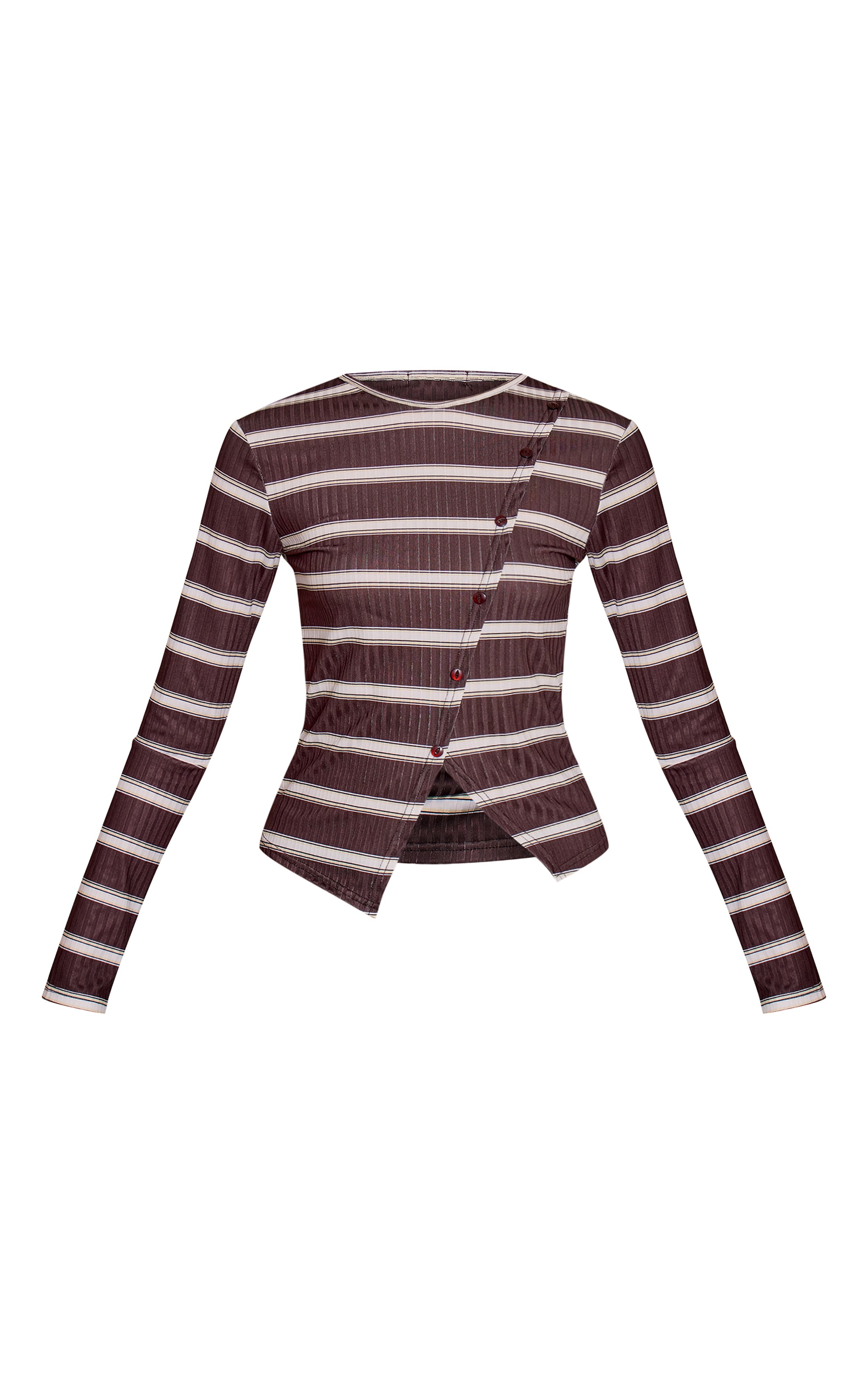 Chocolate Stripe Rib Asymmetric Button Down Top image 5