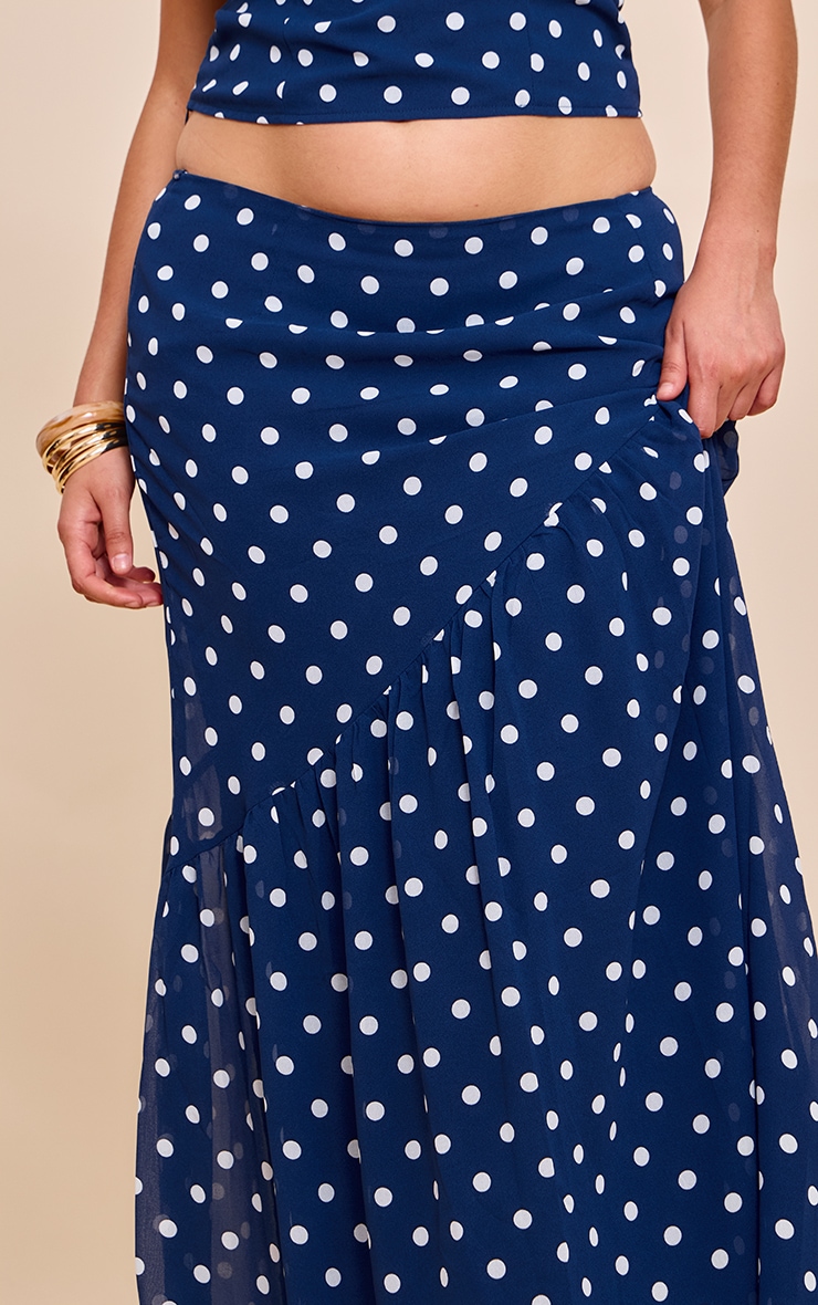 Plus Navy Polka Dot Asymmetric Maxi Skirt image 4
