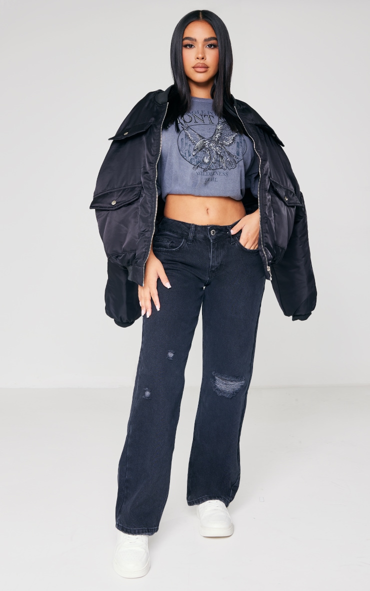 Petite Washed Black Low Rise Ripped Jeans