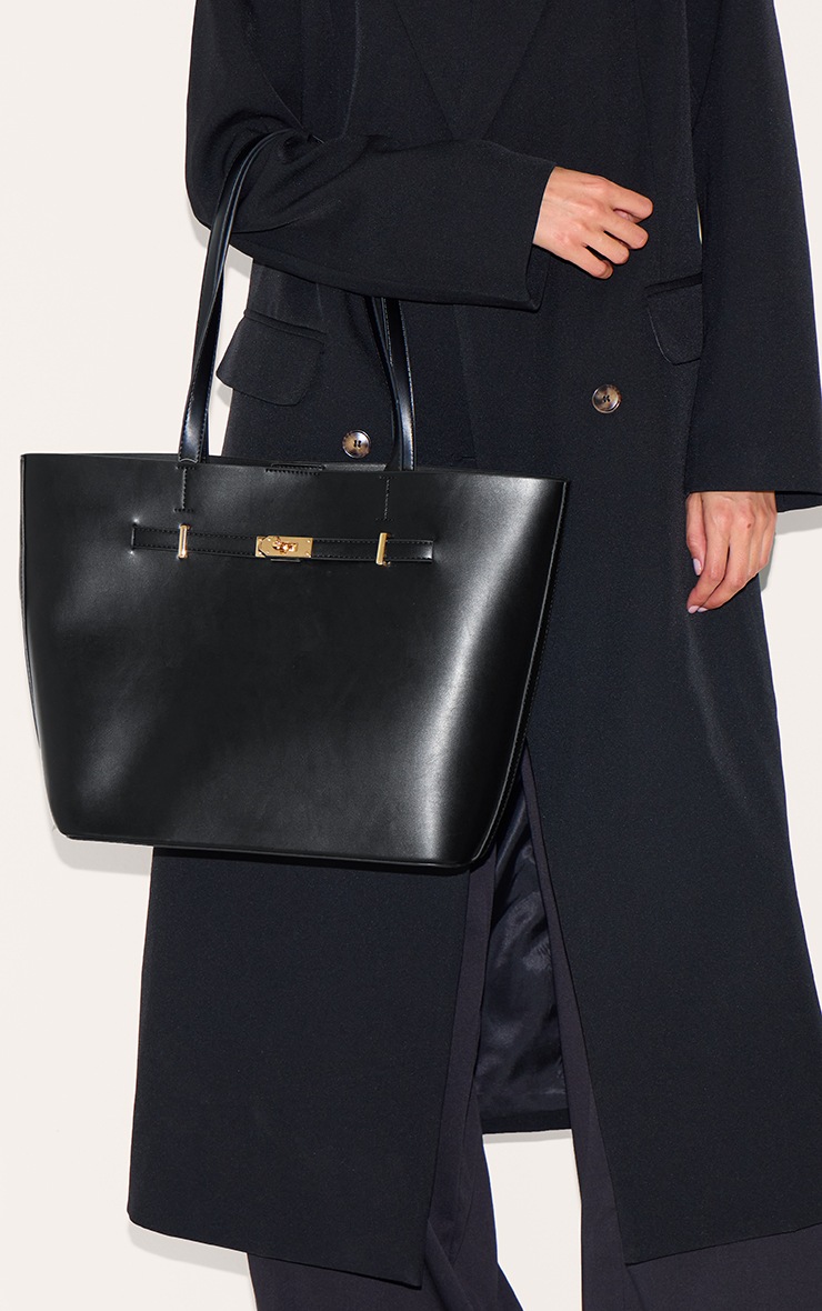 Black PU Buckle Detail Tote image 5