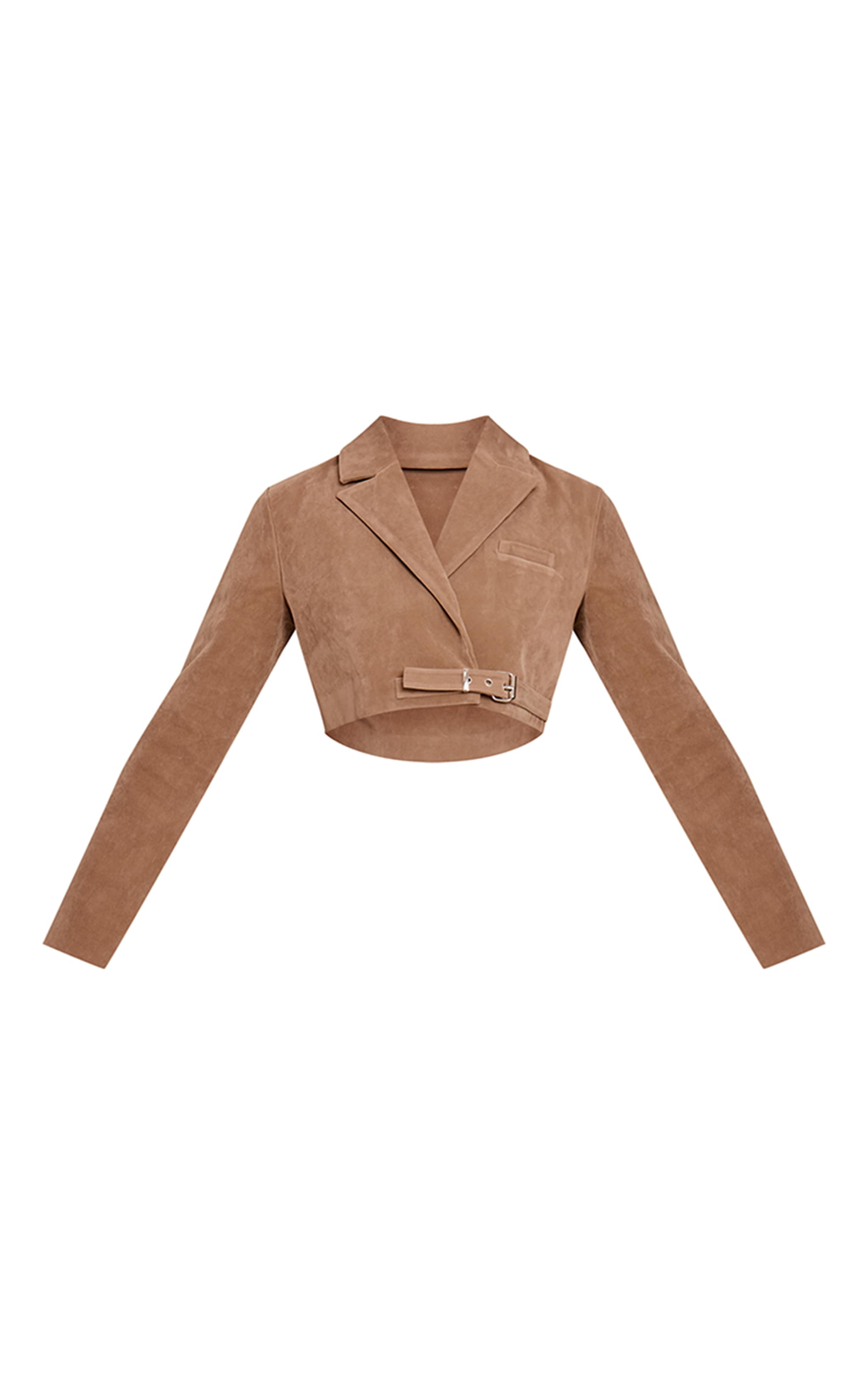Sand Faux Suede Extreme Cropped Blazer  image 5