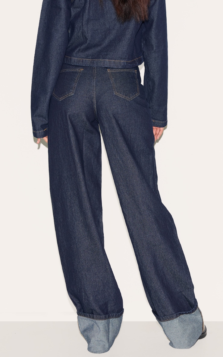 Tall Dark Indigo High Waist Turn Up Hem Jeans image 3