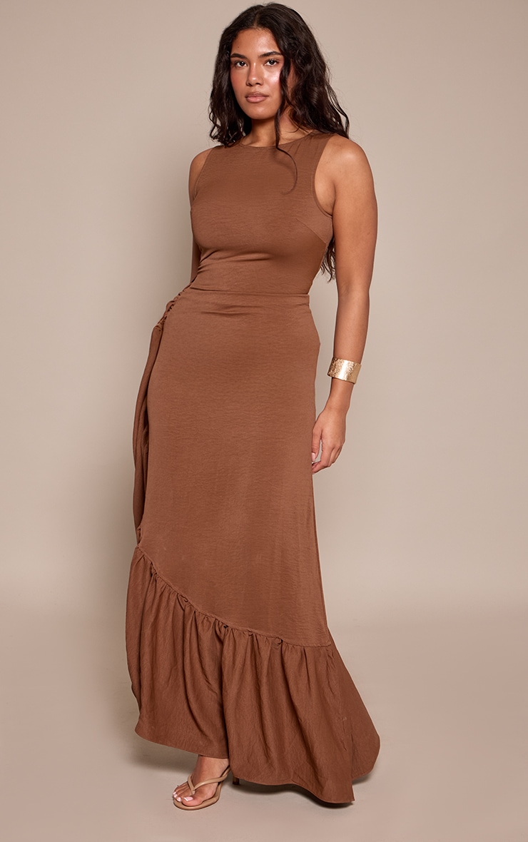 Shape Chocolate Woven Boat Neck Side Split Frill Maxi Dress image 3