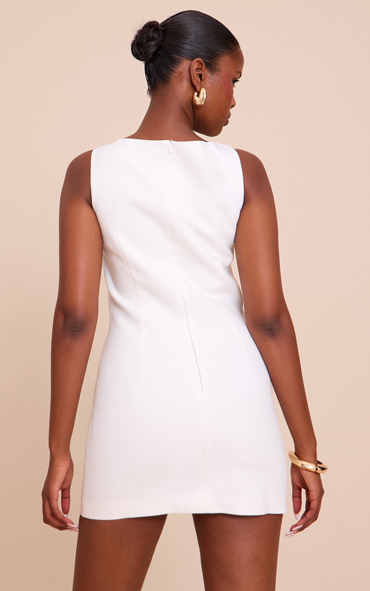 White Woven Slash Neck Mini Dress image 2