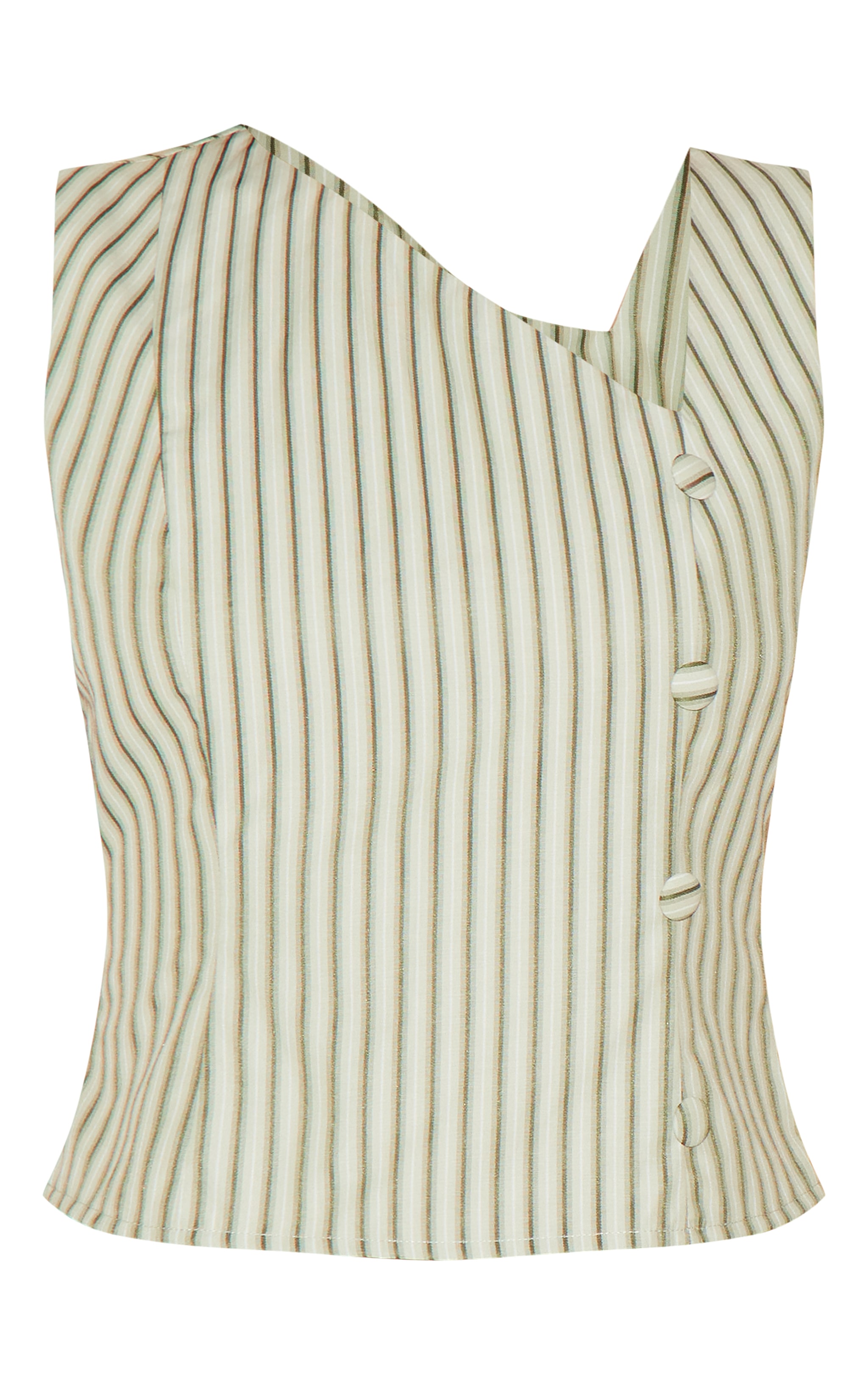 Sage Striped Asymmetric Fitted Waistcoat image 5